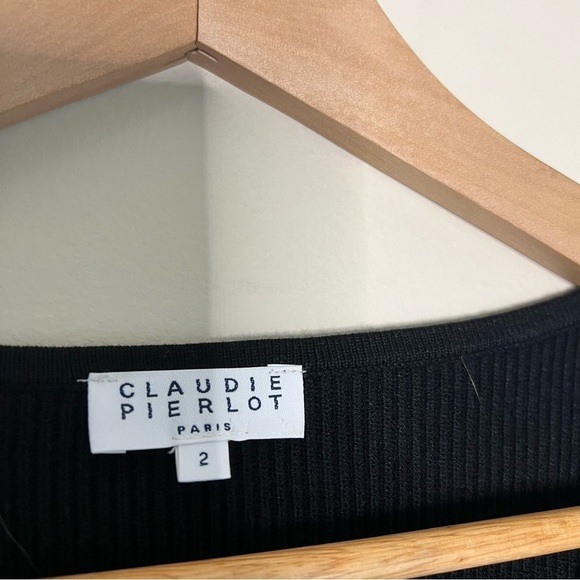 CLAUDIE PIERLOT BLACK RIBBED BOW SHOULDER JUMPER SIZE 2 - Picture 5 of 9